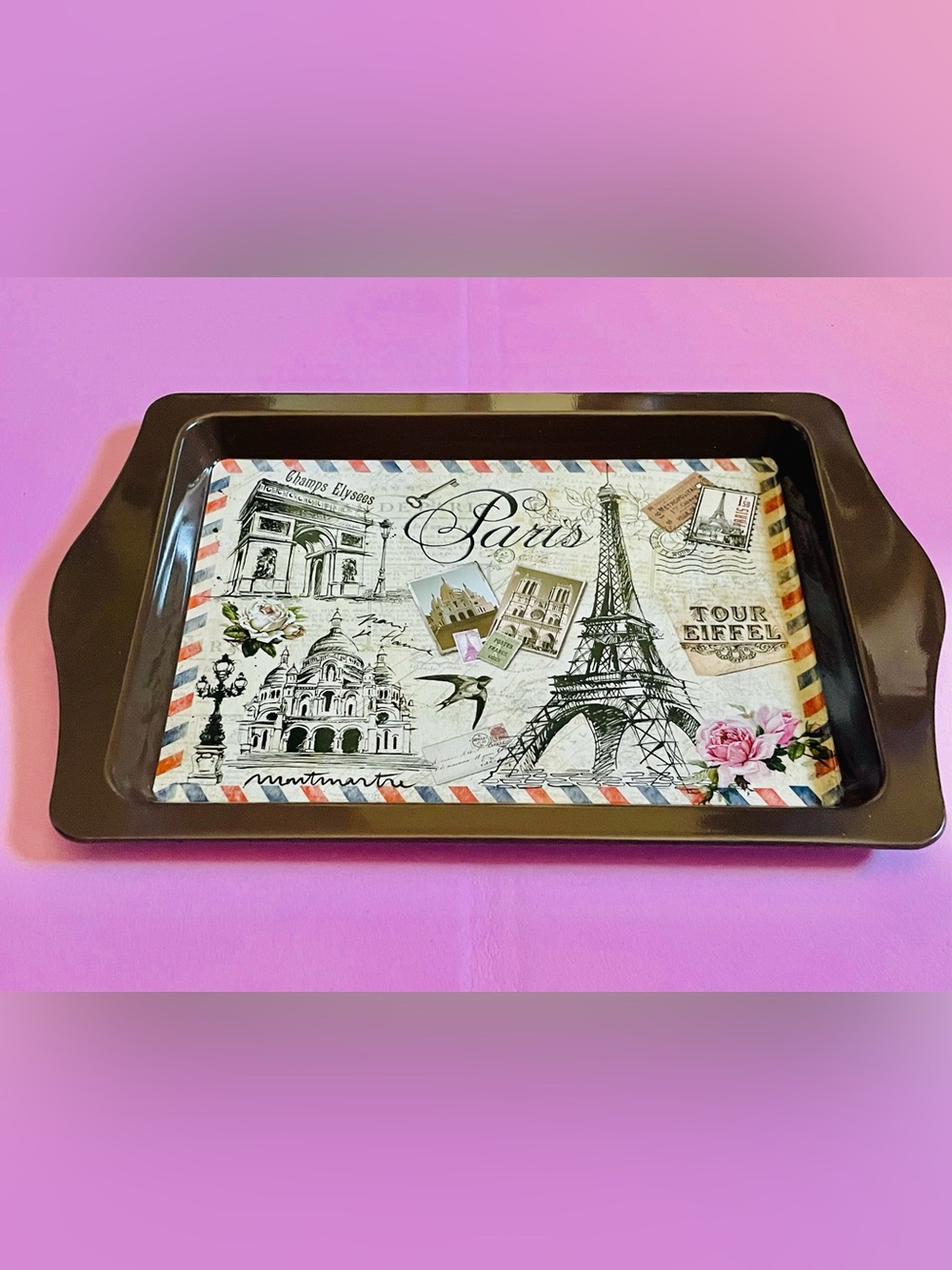 NEW Paris Montage Decorative Serving Tray - Brown